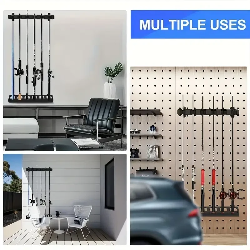 HOTU Vertical/Horizontal Fishing Rod Holder Wall-Mounted Storage Rack for 6 Rods