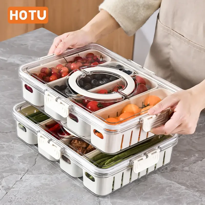 HOTU 4-Section Refrigerator Storage Container  Fresh-Keeping, Multifunctional & Durable