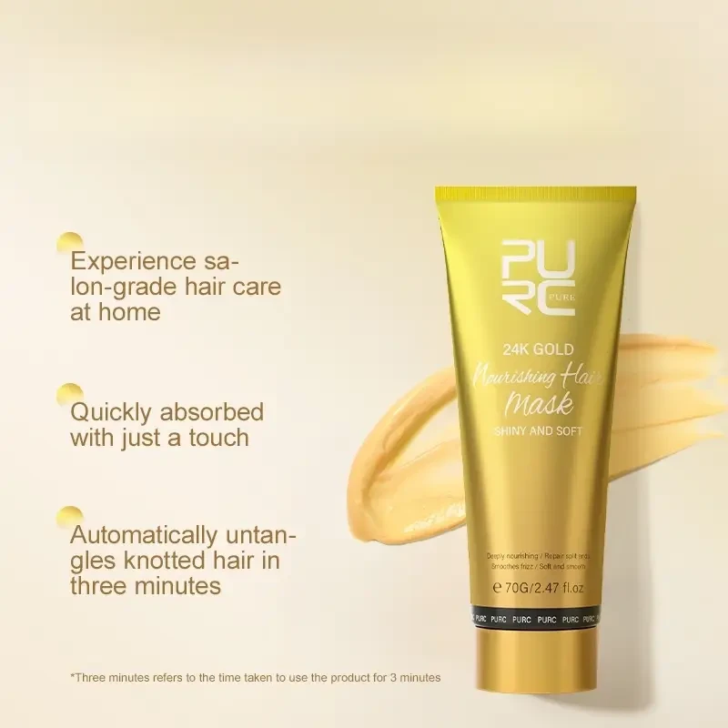 PURC 24K Golden Hair Mask Luxurious Argan Oil Treatment for Smooth, Moisturised & Frizz-Free Hair