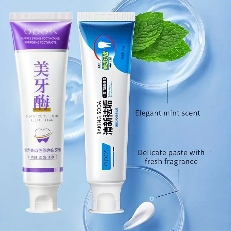 OPOSI Baking Soda & Peppermint Toothpaste  Probiotic 2-Pack Deep Cleaning & Whitening Formula