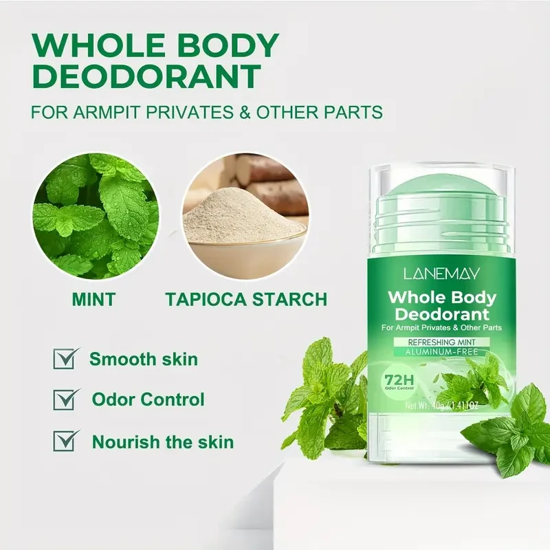 LANEMAY Whole Body Deodorant 72H Freshness with Mint Scent & Gentle Skin Care