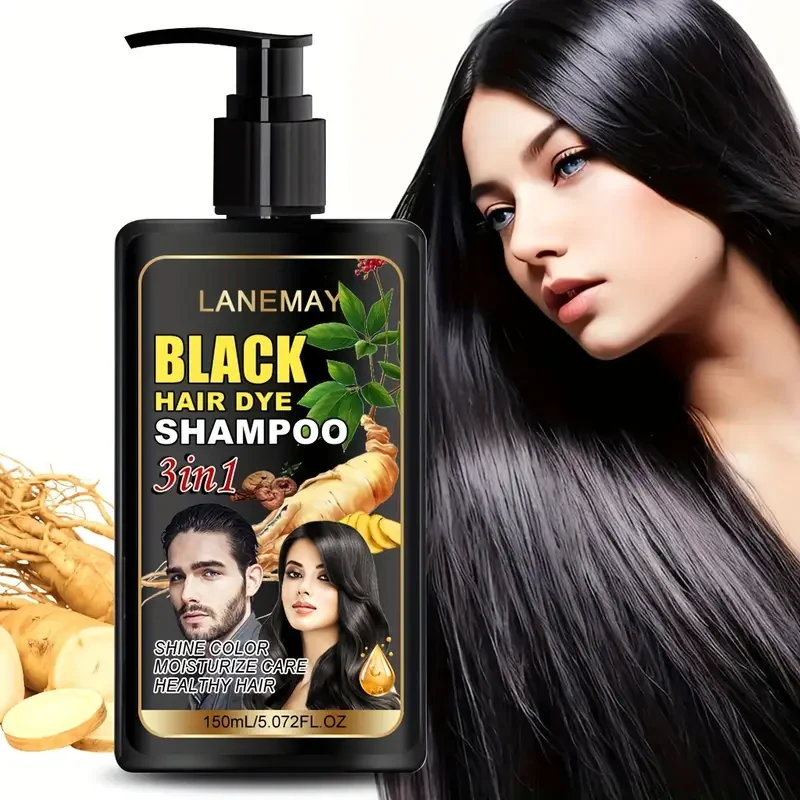 LANEMAY 3-in-1 Black Hair Dye Shampoo  Moisturising, Cleansing & Natural-Looking Black Colour