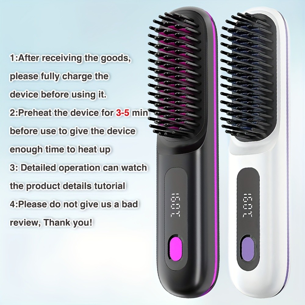 GENAI Cordless Hair Straightener Brush  Rapid Heating & Anti-Scald USB Rechargeable Hot Comb