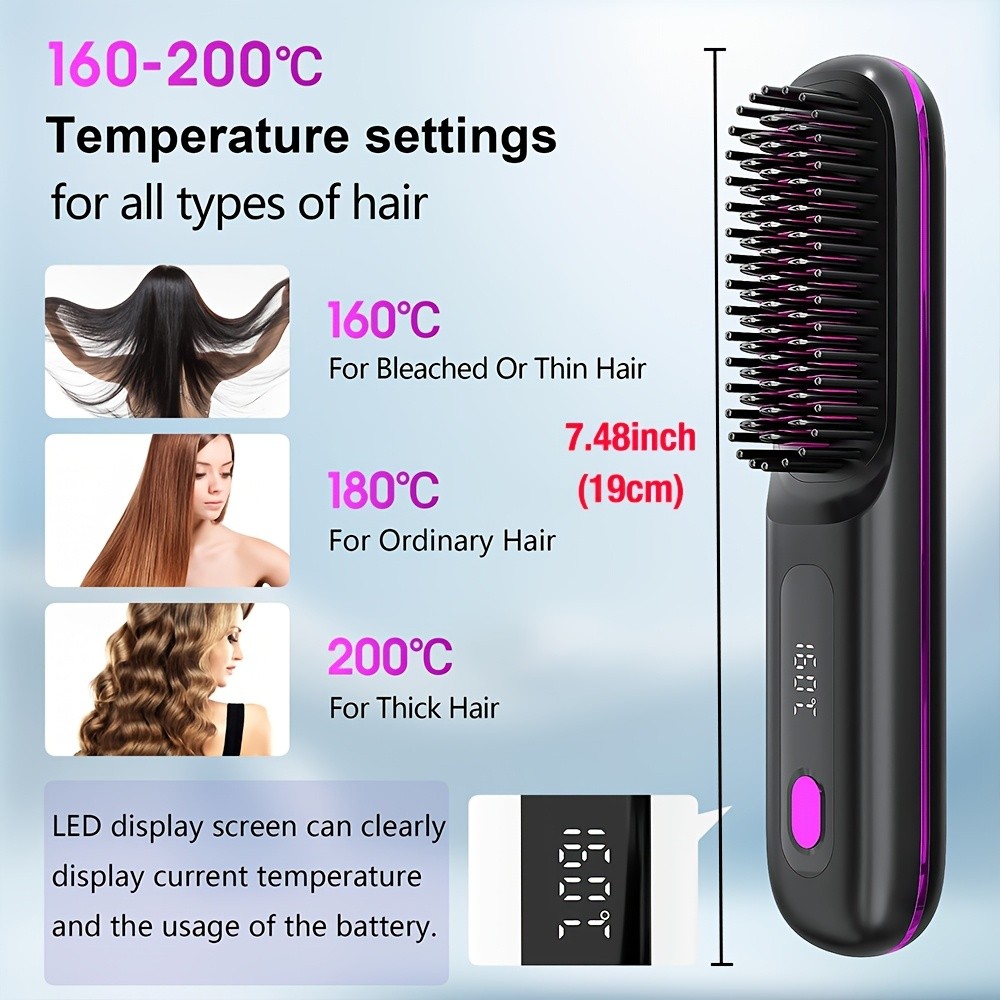 GENAI Cordless Hair Straightener Brush  Rapid Heating & Anti-Scald USB Rechargeable Hot Comb