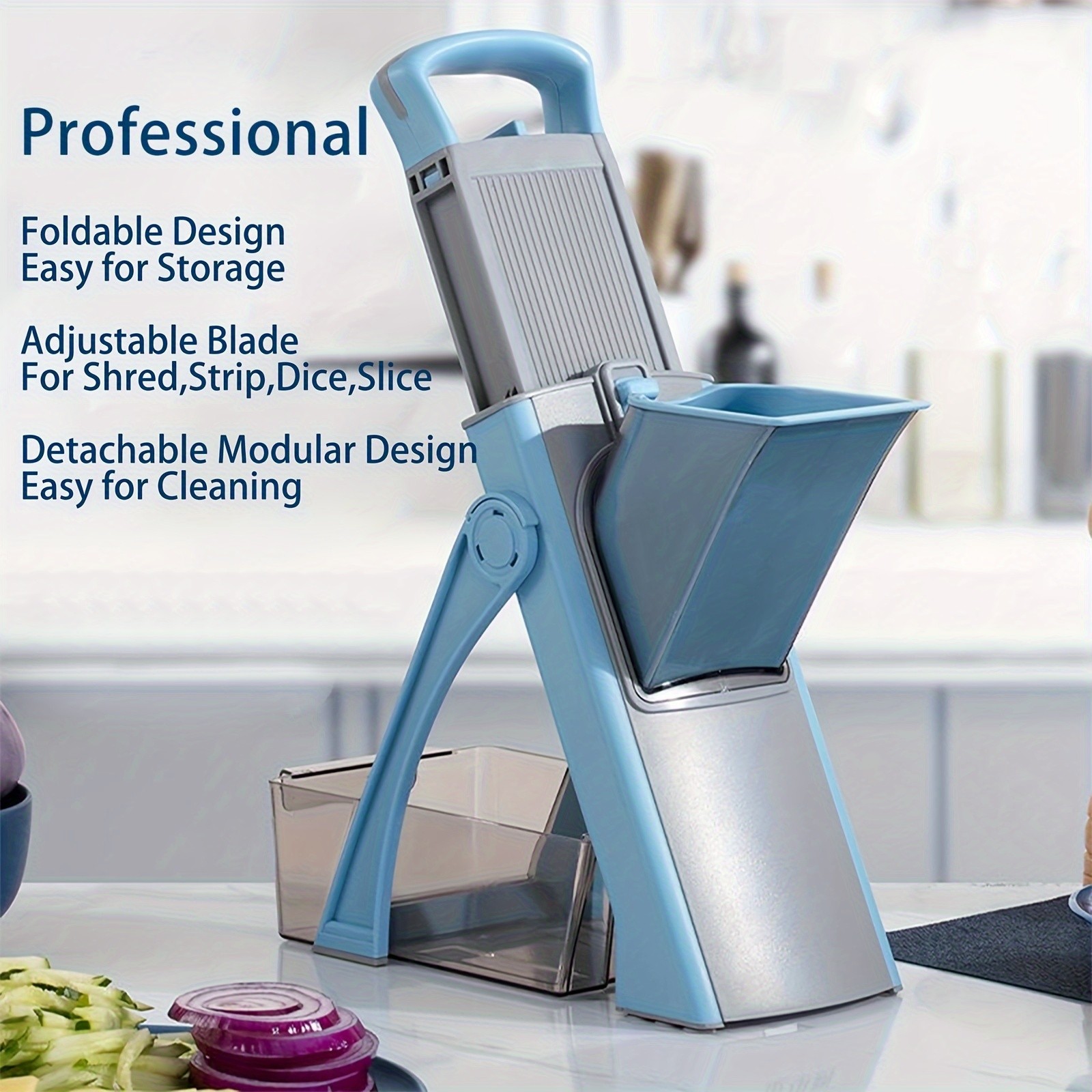 GENAI Multifunctional Vegetable Cutter Adjustable Blade Slicer with Container for Shredding, Slicing, Dicing & Stripping