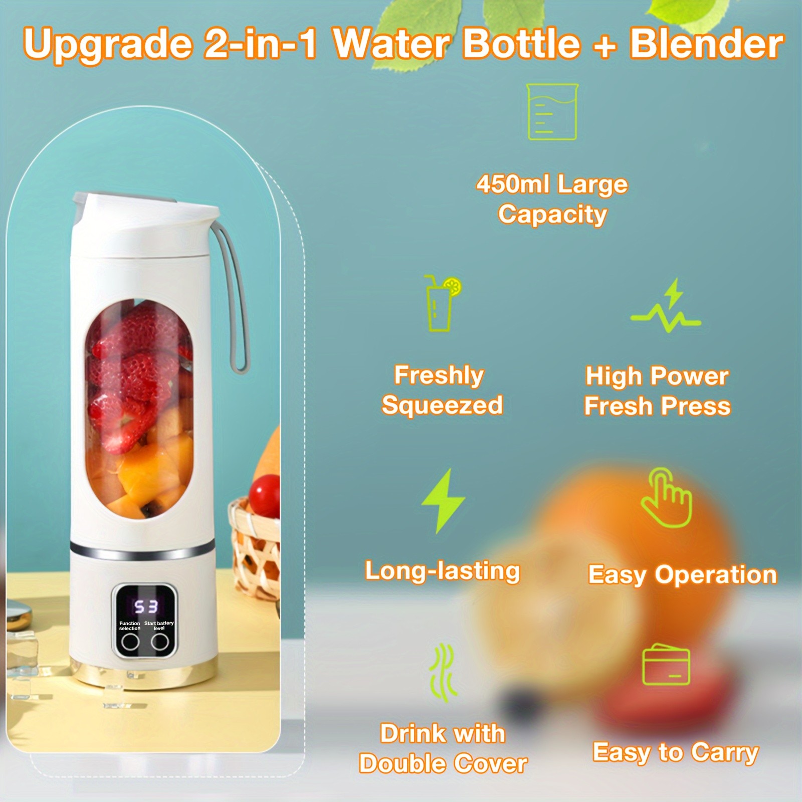 GENAI HS-860 Portable Citrus Juicer 2-in-1 Convenience for Fresh Juice Anywhere