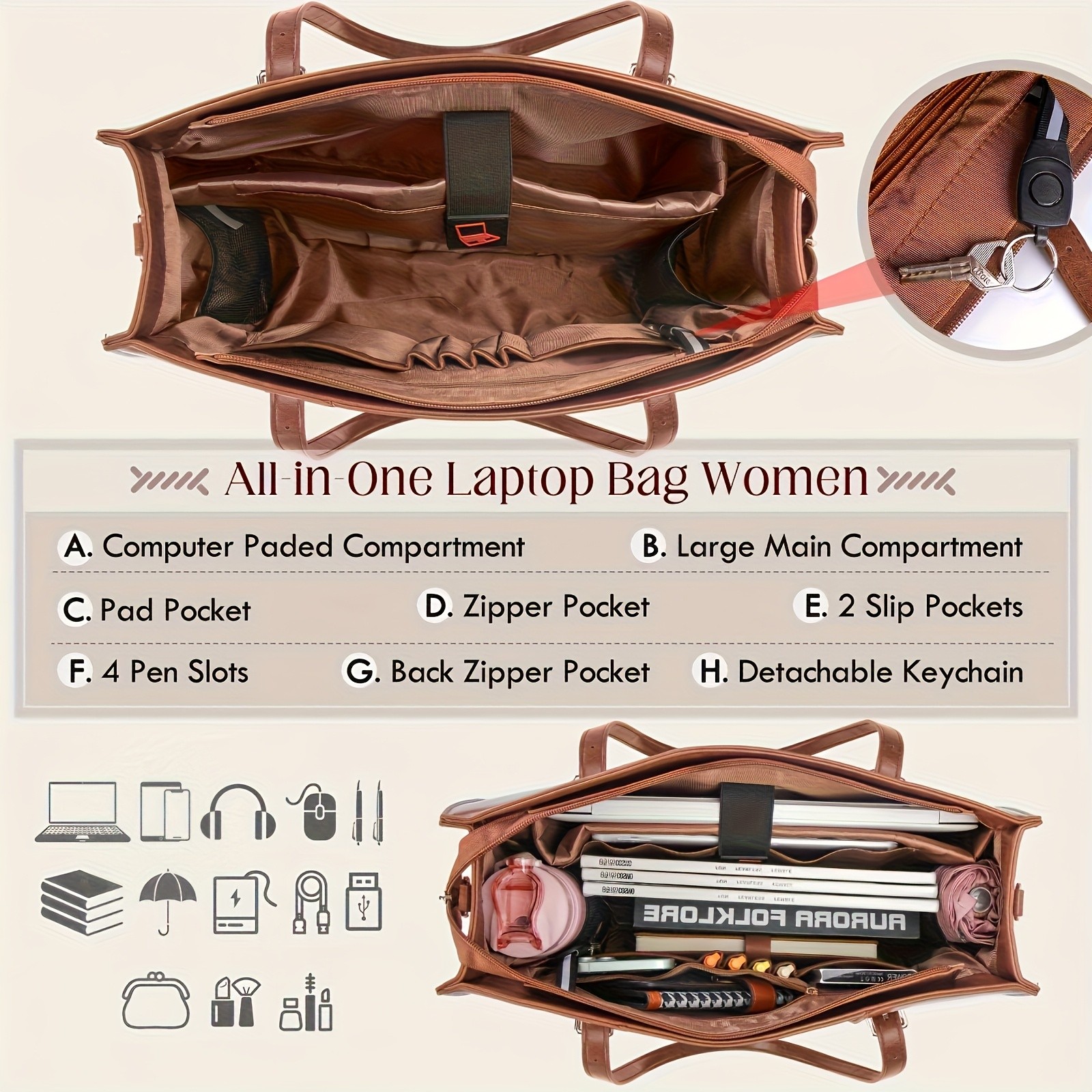 RAINSMORE Luxurious 39.62cm Womens Laptop Tote Vintage Elegance Meets Modern Professional Functionality