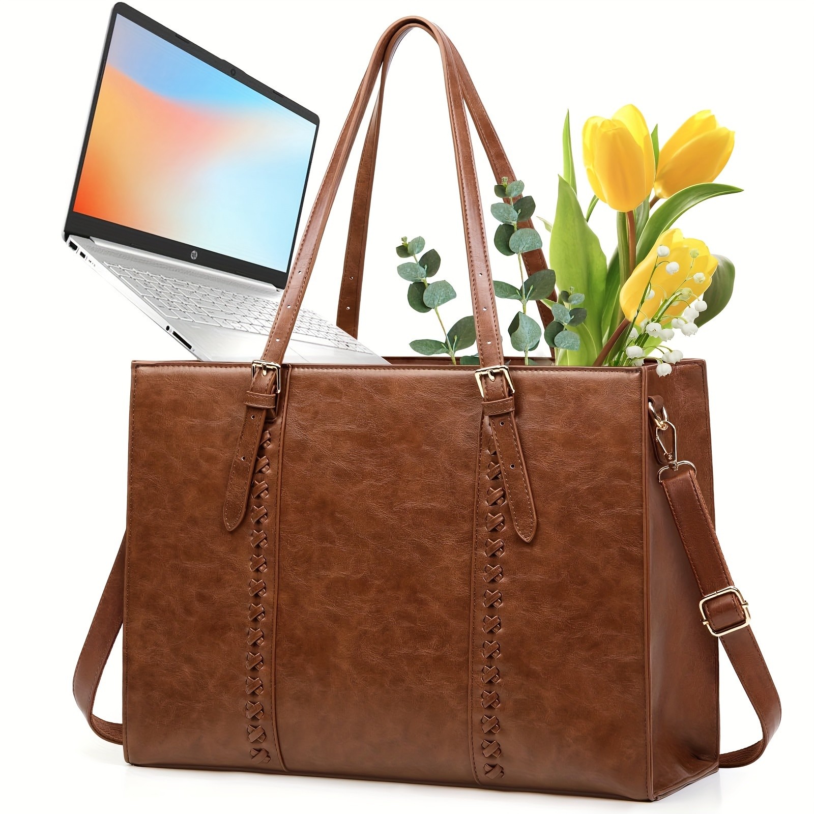 RAINSMORE Luxurious 39.62cm Womens Laptop Tote Vintage Elegance Meets Modern Professional Functionality