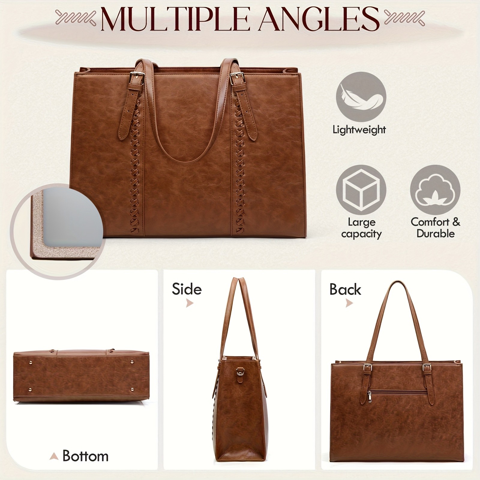 RAINSMORE Luxurious 39.62cm Womens Laptop Tote Vintage Elegance Meets Modern Professional Functionality