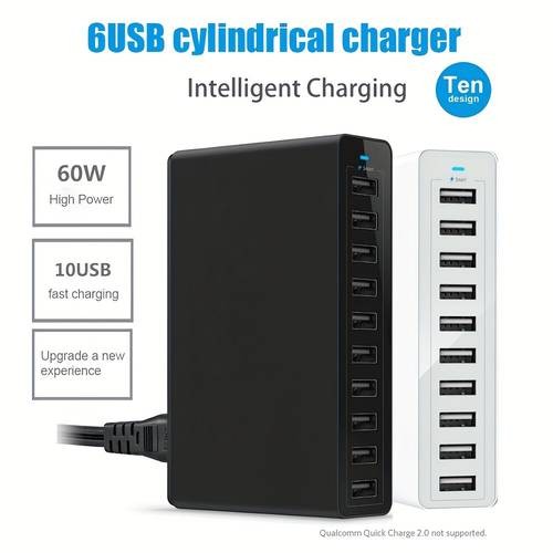 60W Multi-Port 10-Port USB Charger  Power Every Device, Anywhere, Anytime