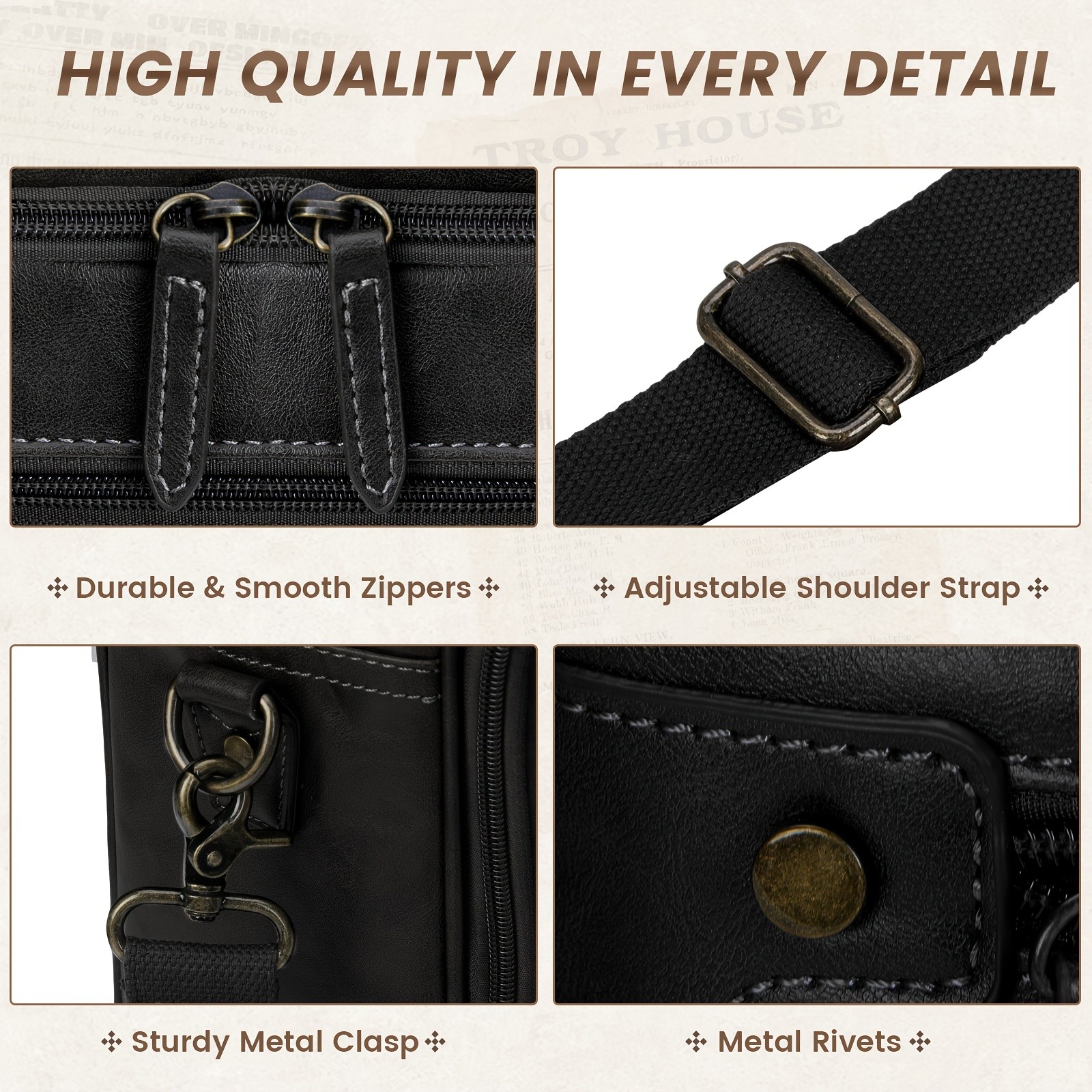 RAINSMORE Mens 16-Inch Laptop Bag  Retro PU Leather Briefcase for Work, Business & Travel