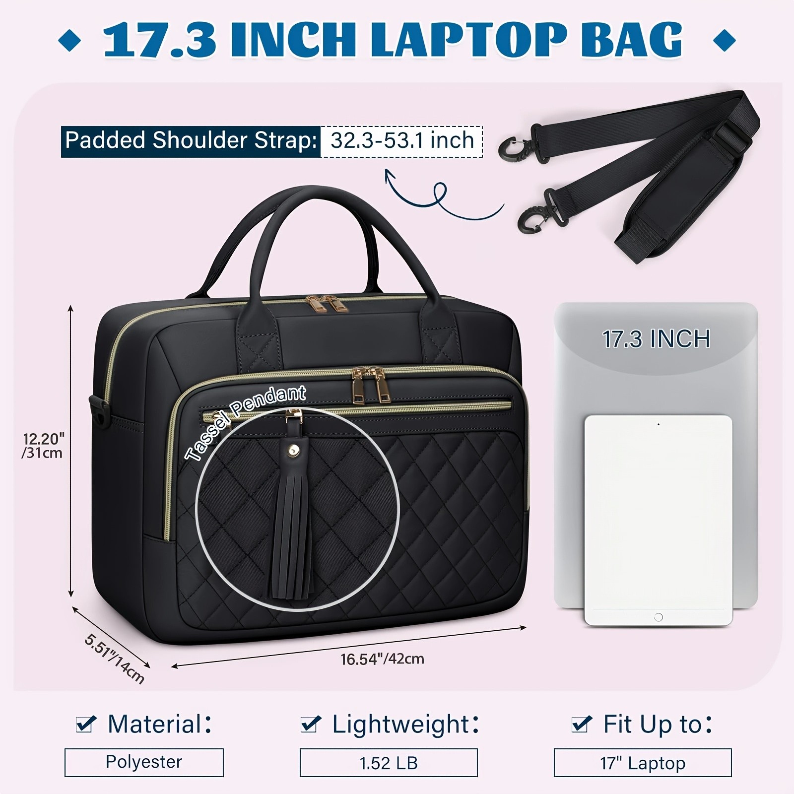 RAINSMORE Womens 43.94 cm Laptop Briefcase Durable, Quilted & Professional for Work, Business & Travel