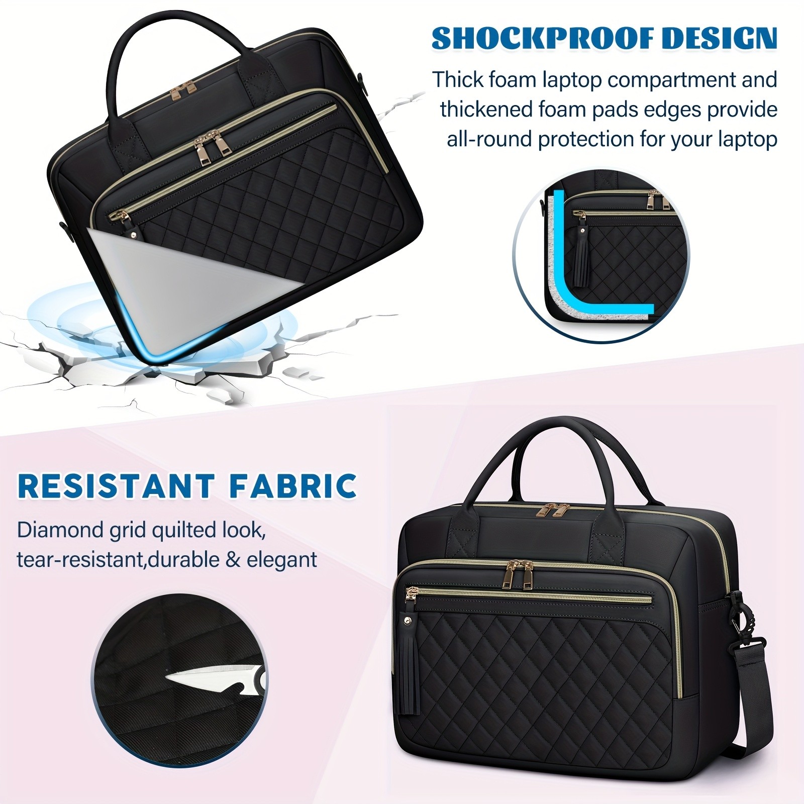 RAINSMORE Womens 43.94 cm Laptop Briefcase Durable, Quilted & Professional for Work, Business & Travel