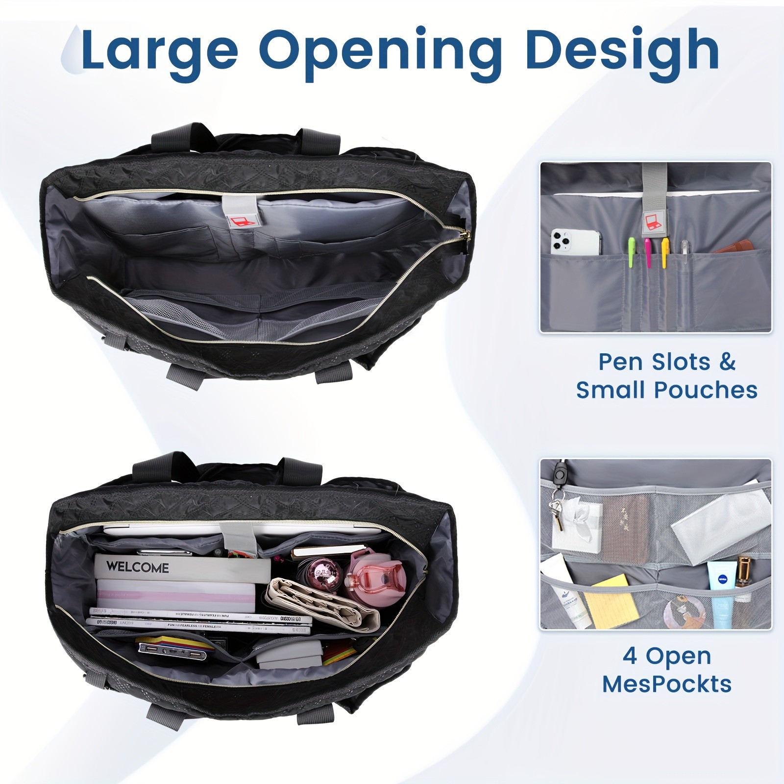 RAINSMORE Womens Large Laptop Tote Bag  15.6" Compartment, Heavy-Duty Organisation for Work, School & Travel