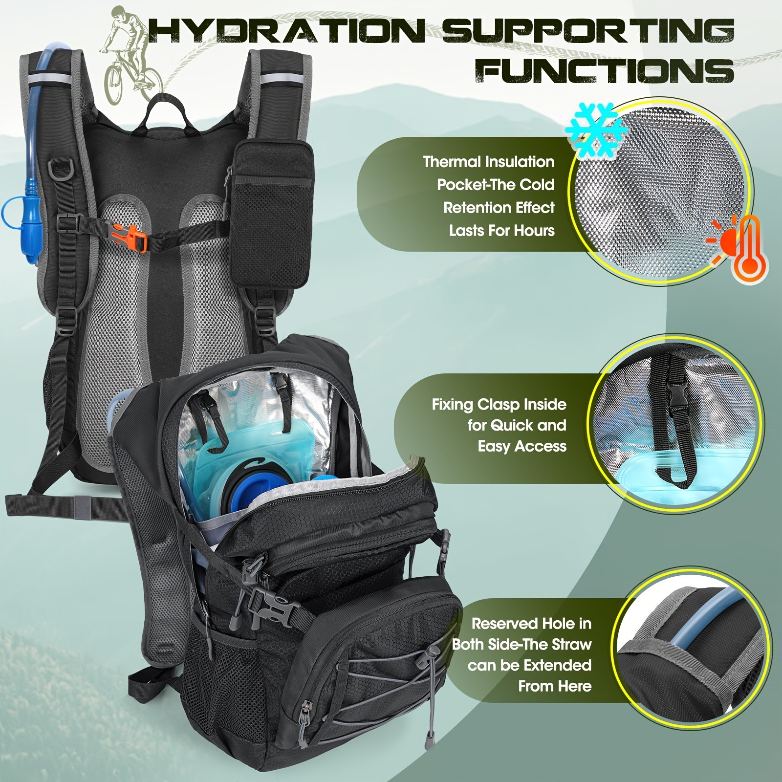 RAINSMORE 2L Water Bottle Backpack  Lightweight Hydration Pack with 2L Water Tank for Outdoor Sports