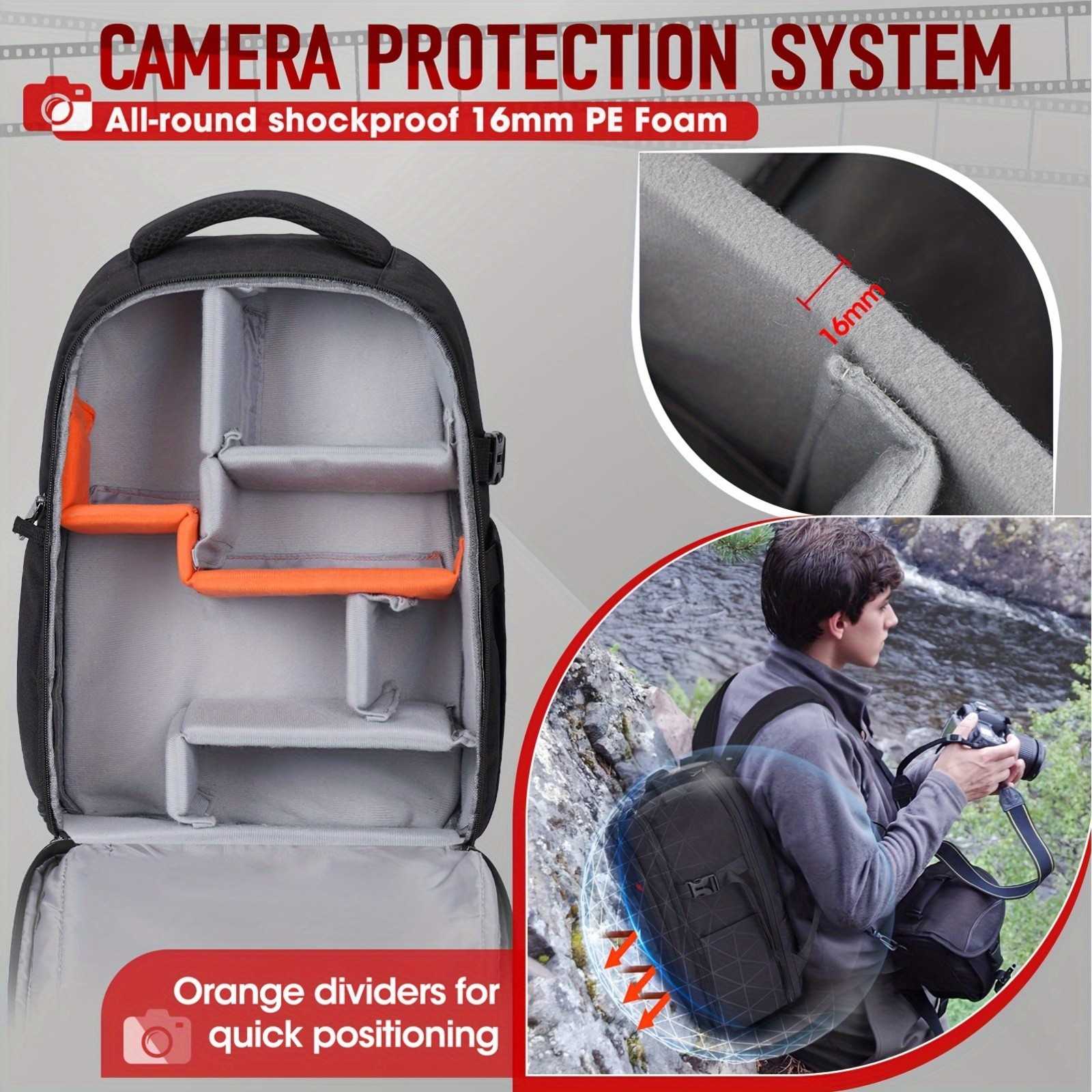 RAINSMORE Camera & Laptop Backpack Anti-Theft 15.6" Photography Bag with Tripod Holder