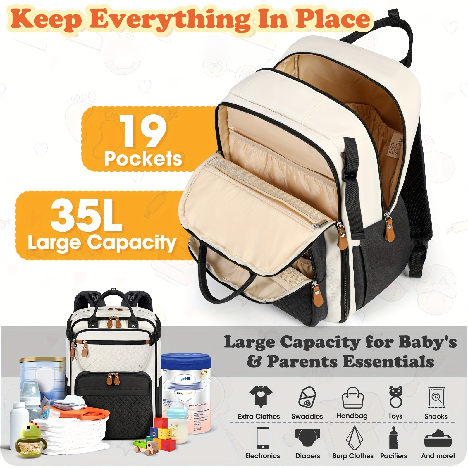 RAINSMORE Detachable Crossbody & Diaper Backpack  Playful Cartoon Bear Design for Modern Kiwi Parents