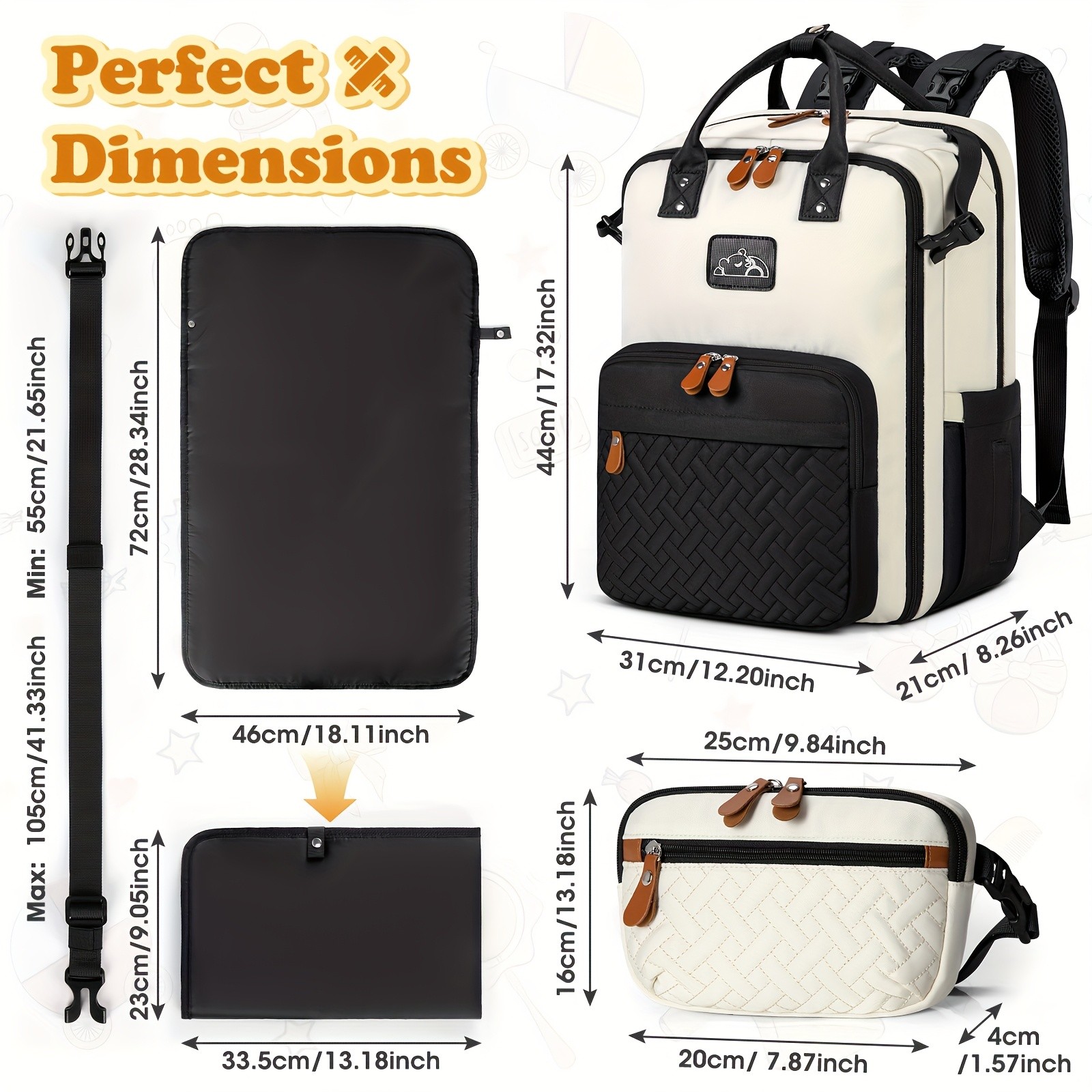 RAINSMORE Detachable Crossbody & Diaper Backpack  Playful Cartoon Bear Design for Modern Kiwi Parents