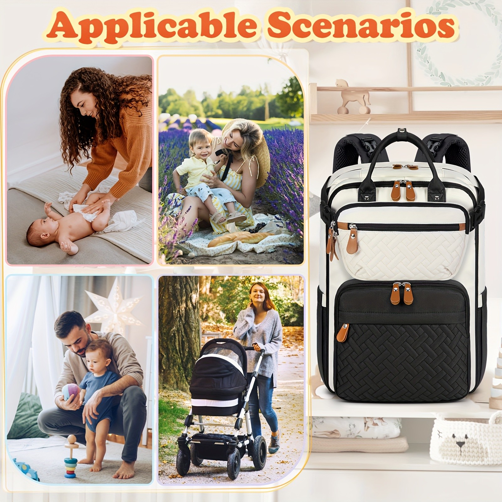 RAINSMORE Detachable Crossbody & Diaper Backpack  Playful Cartoon Bear Design for Modern Kiwi Parents