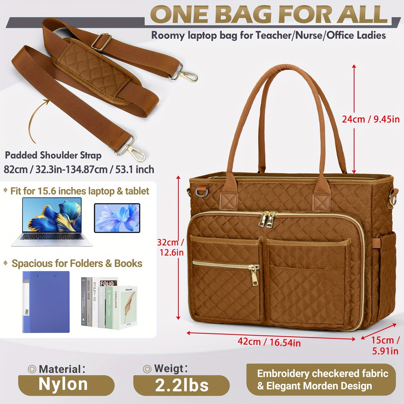 NUBILY Womens 15.6-Inch Teachers Laptop Bag  Professional Work Tote with Insulated Pocket & Crossbody Strap