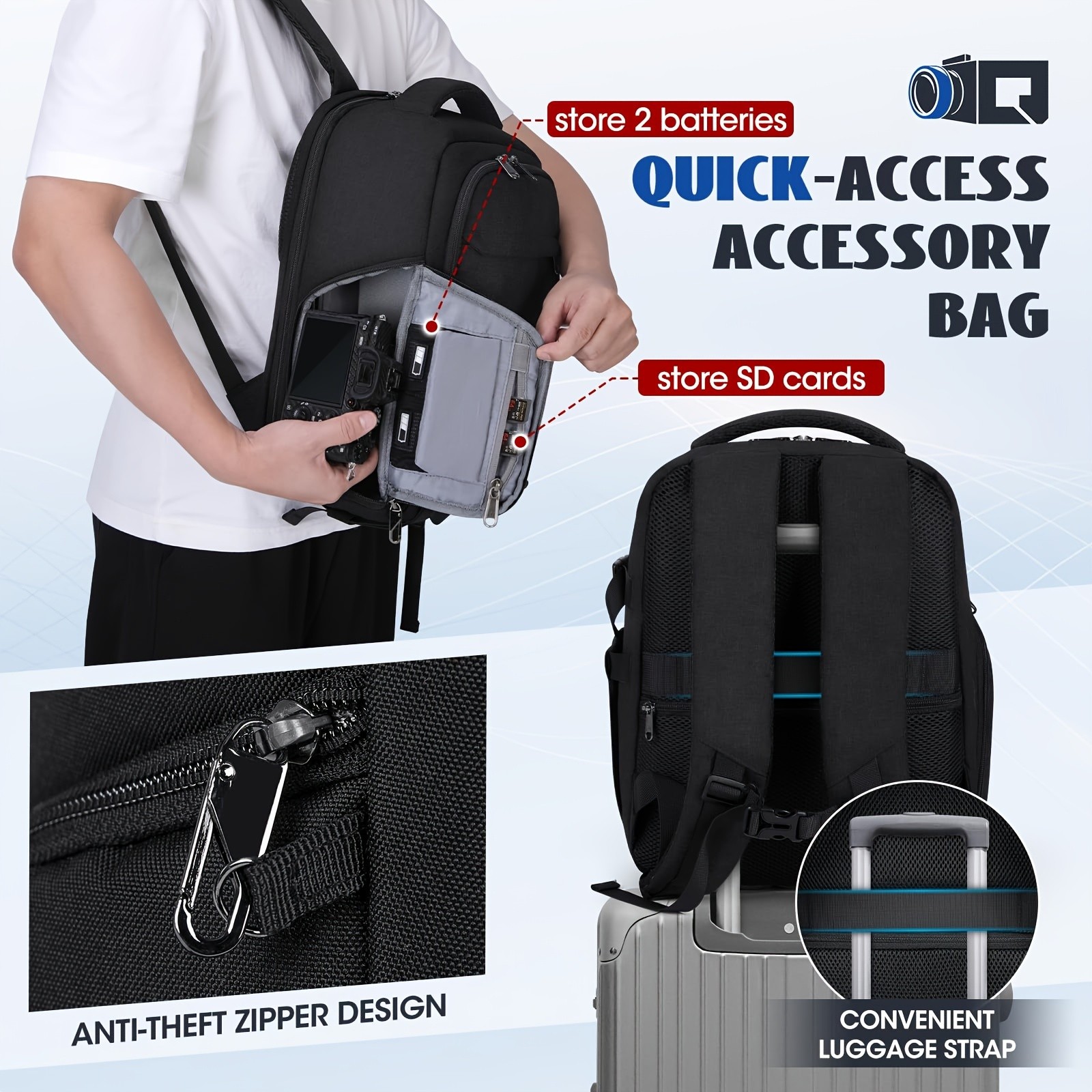 NUBILY Camera Backpack Professional Anti-Theft Travel Bag for DSLR, SLR, Mirrorless & 35.56 cm Laptops