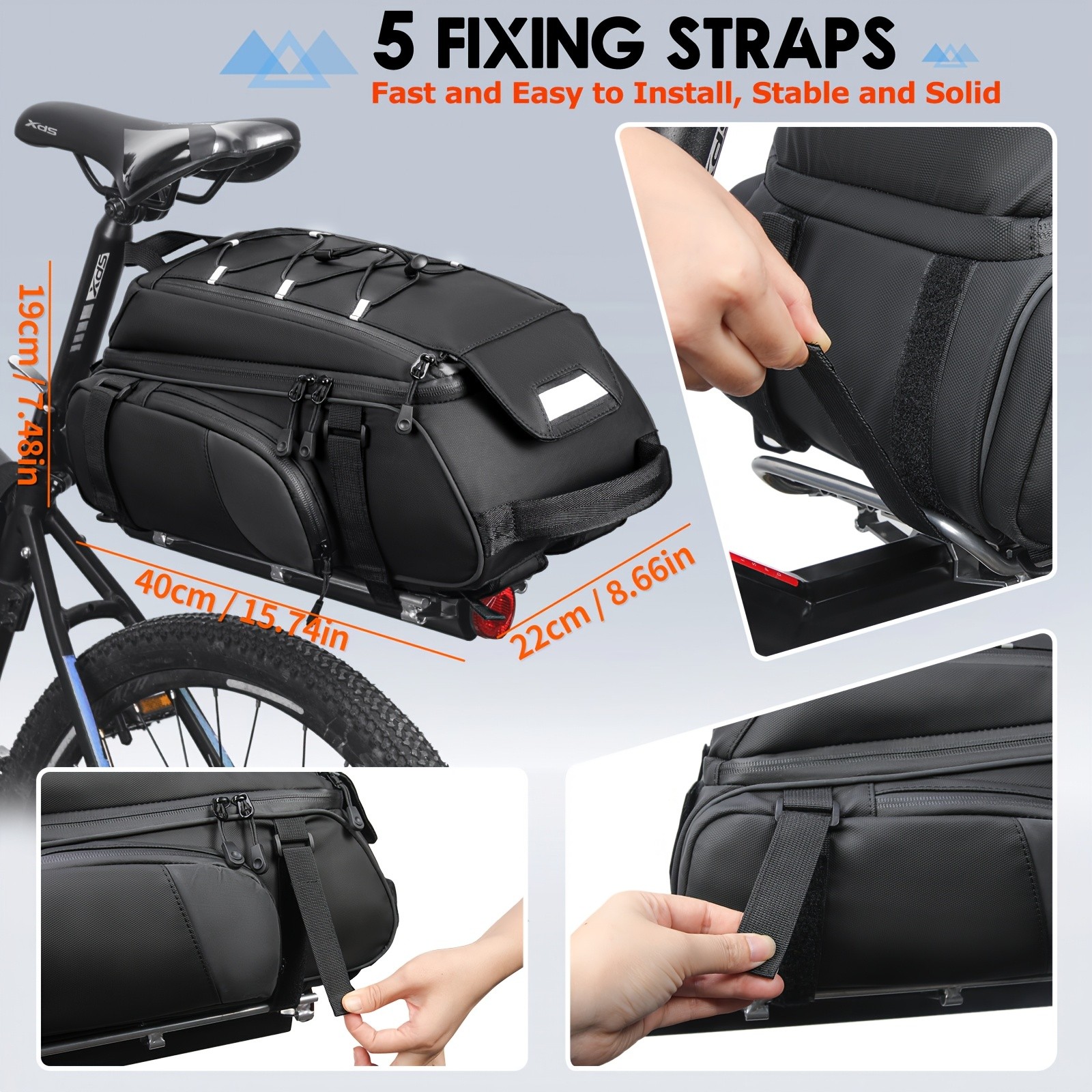NUBILY 3-in-1 Bicycle Rear Rack Bag  15L Durable Oxford Storage with Rain Cover & Reflective Safety
