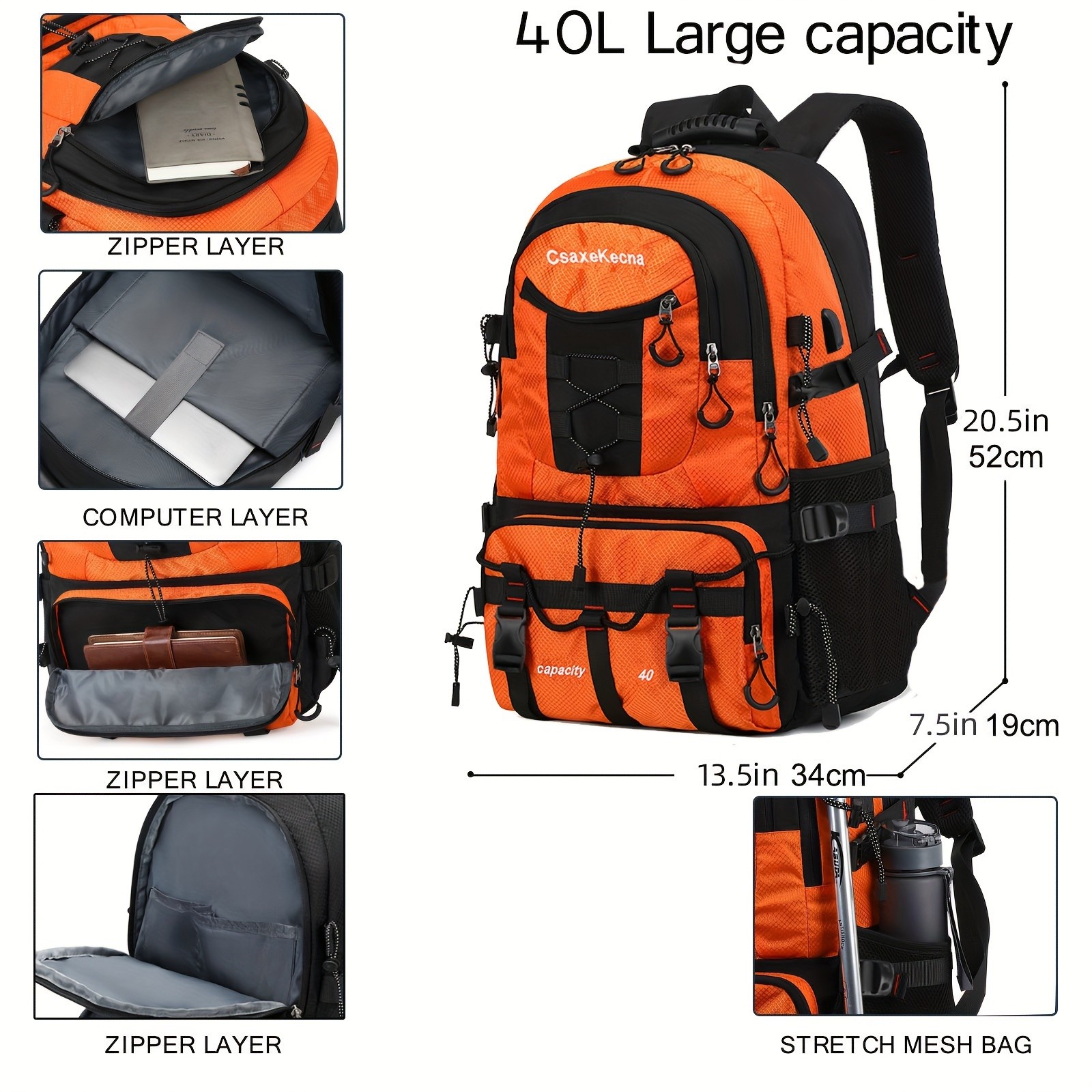 ENOSHI 40L Hiking Backpack Large-Capacity Outdoor Pack for Camping, Climbing & Adventure (Unisex)