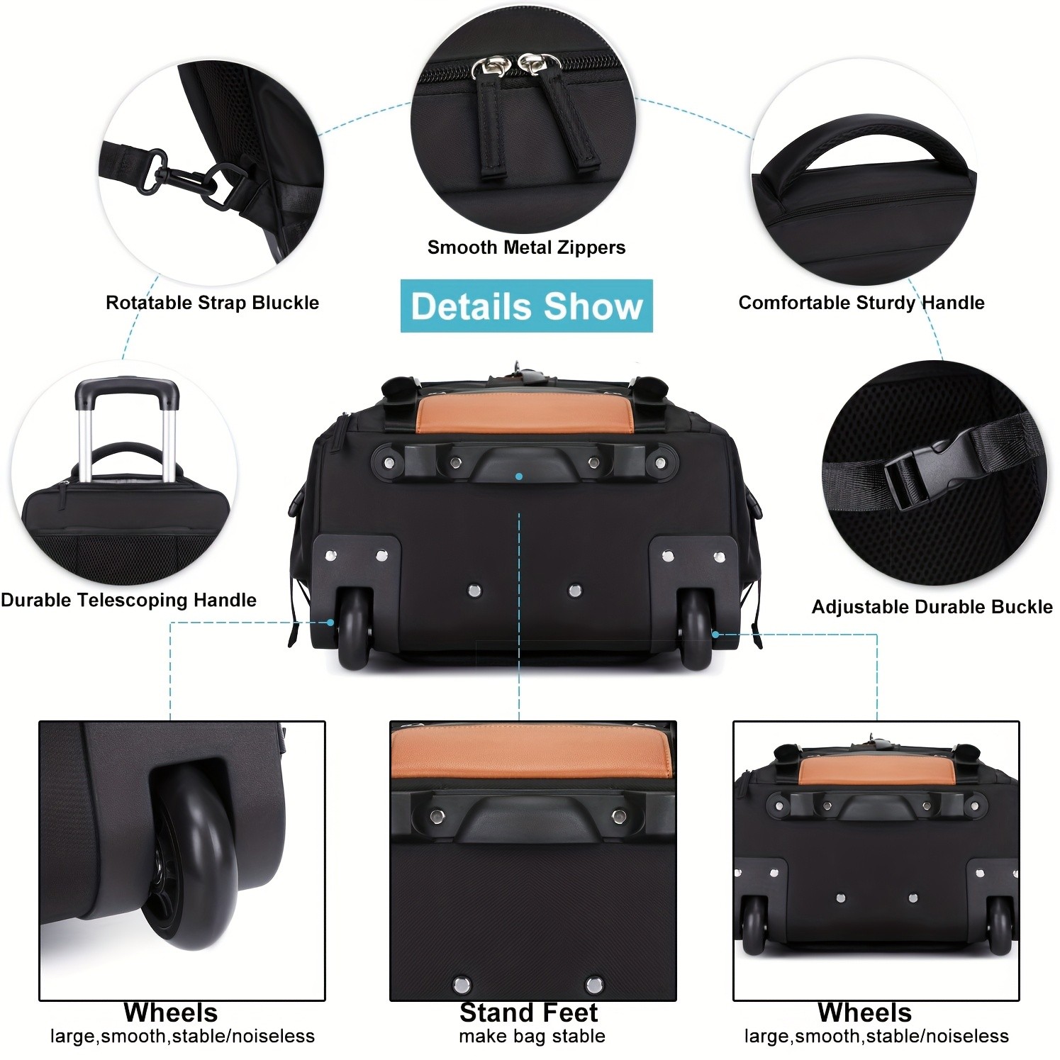 ENOSHI Travel Rolling Backpack Heavy-Duty Wheeled Laptop Bag for Business, School & Travel (Fits 17-inch Laptop)