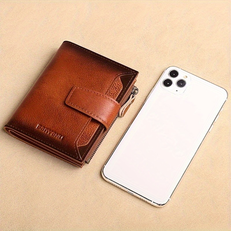 BANYANU Mens Genuine Leather Wallet Slim Vertical RFID-Blocking Wallet with Zipper Closure & Multi-Card Storage