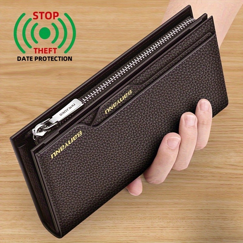BANYANU Mens Genuine Leather Wallet Large-Capacity Cowhide Clutch with Multi-Card Holder & Drivers License Slot