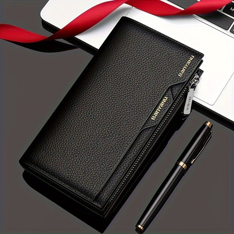 BANYANU Mens Genuine Leather Wallet Large-Capacity Cowhide Clutch with Multi-Card Holder & Drivers License Slot