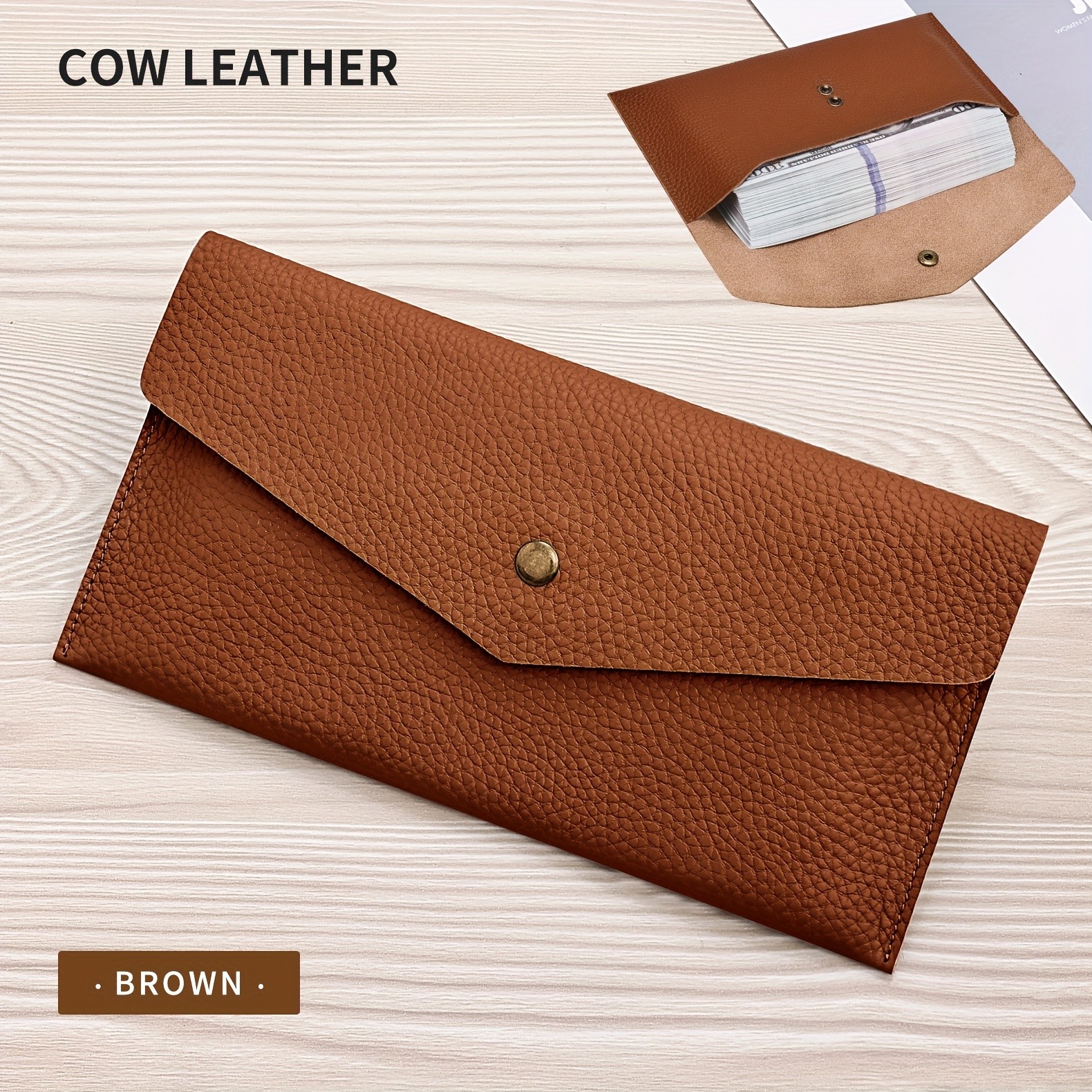 BANYANU Womens Luxury Genuine Leather Wallet  Large-Capacity Envelope Purse with Rivet Details