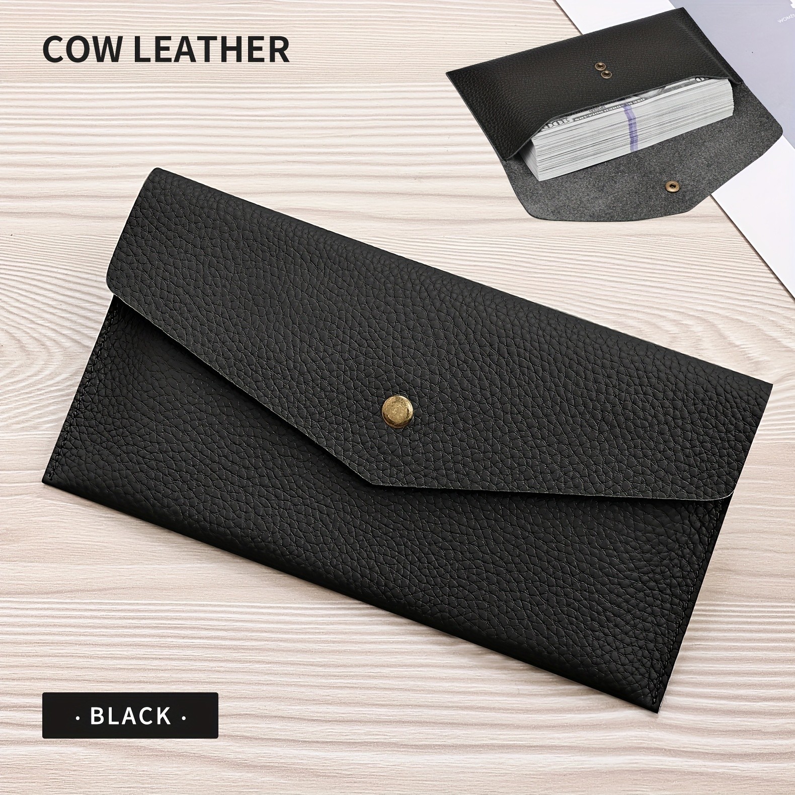 BANYANU Womens Luxury Genuine Leather Wallet  Large-Capacity Envelope Purse with Rivet Details