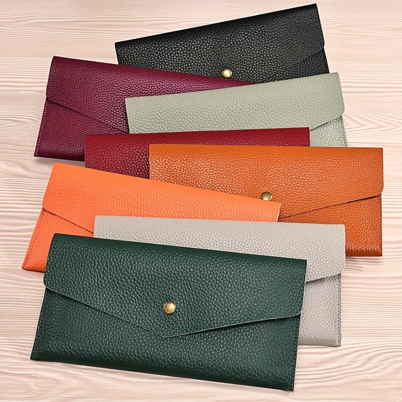 BANYANU Womens Luxury Genuine Leather Wallet  Large-Capacity Envelope Purse with Rivet Details