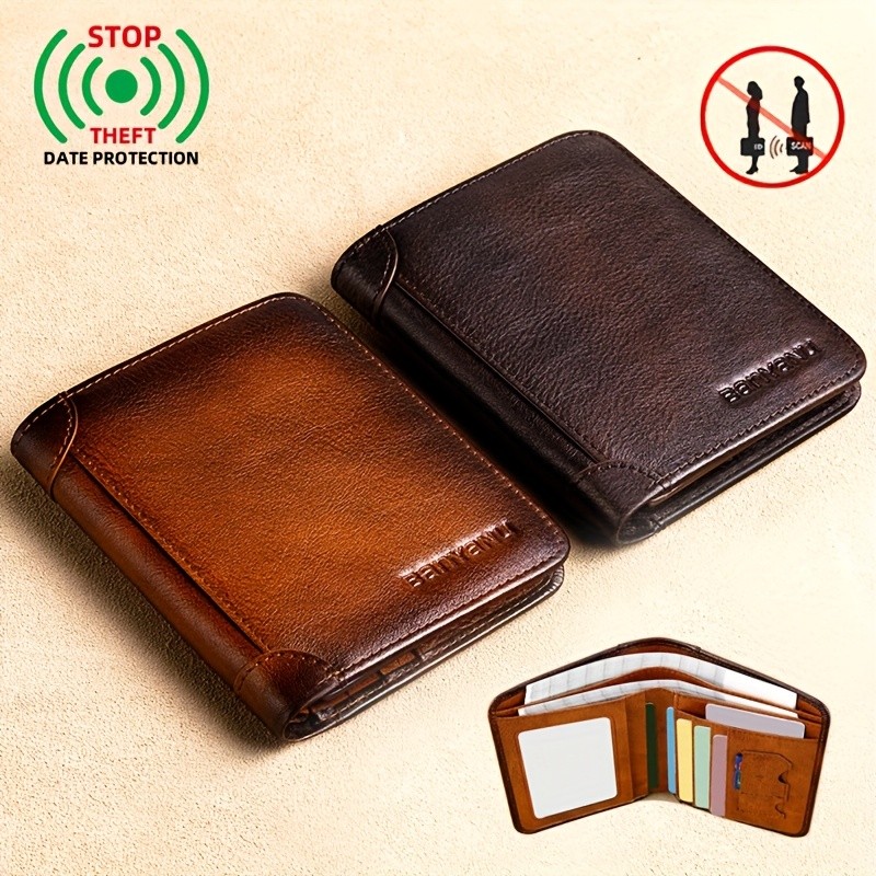 BANYANU Vintage Leather Bifold Wallet Slim Head-Layer Leather Wallet with Large Capacity & Timeless Style