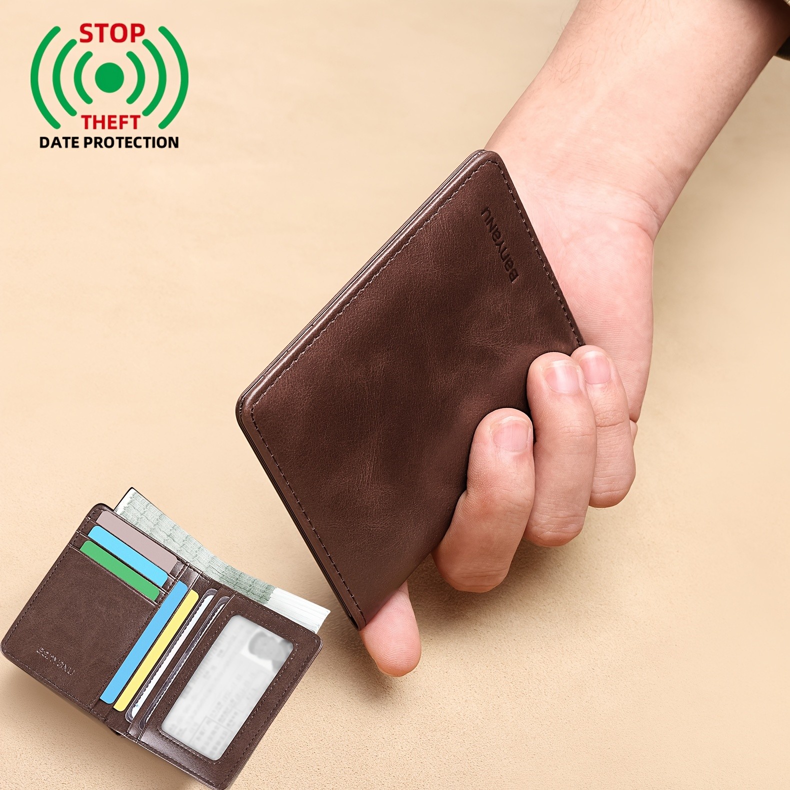 BANYANU Vintage Genuine Leather Mens Wallet Slim Top-Layer Cowhide with Multi-Card Holder & Secure Snap Closure