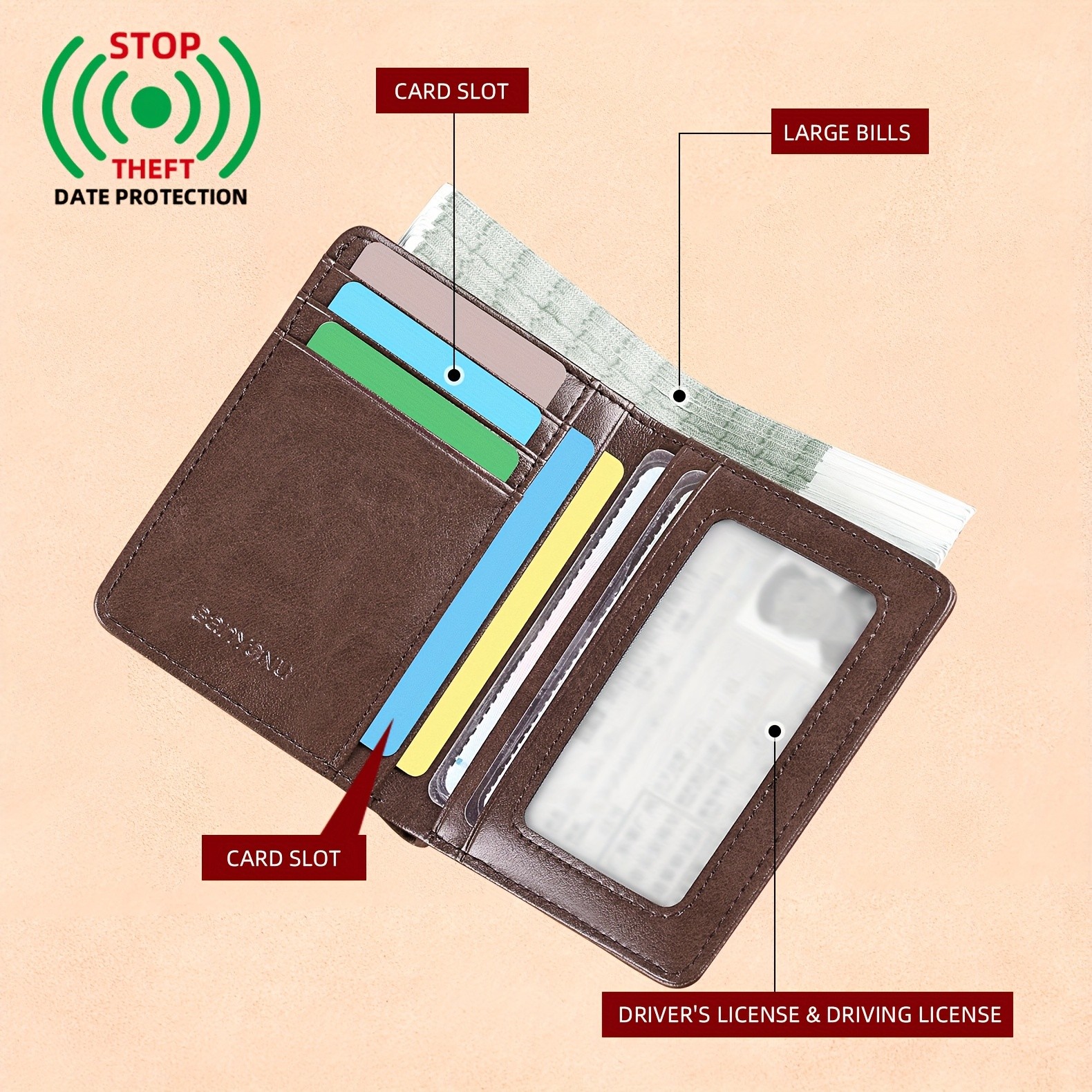 BANYANU Vintage Genuine Leather Mens Wallet Slim Top-Layer Cowhide with Multi-Card Holder & Secure Snap Closure