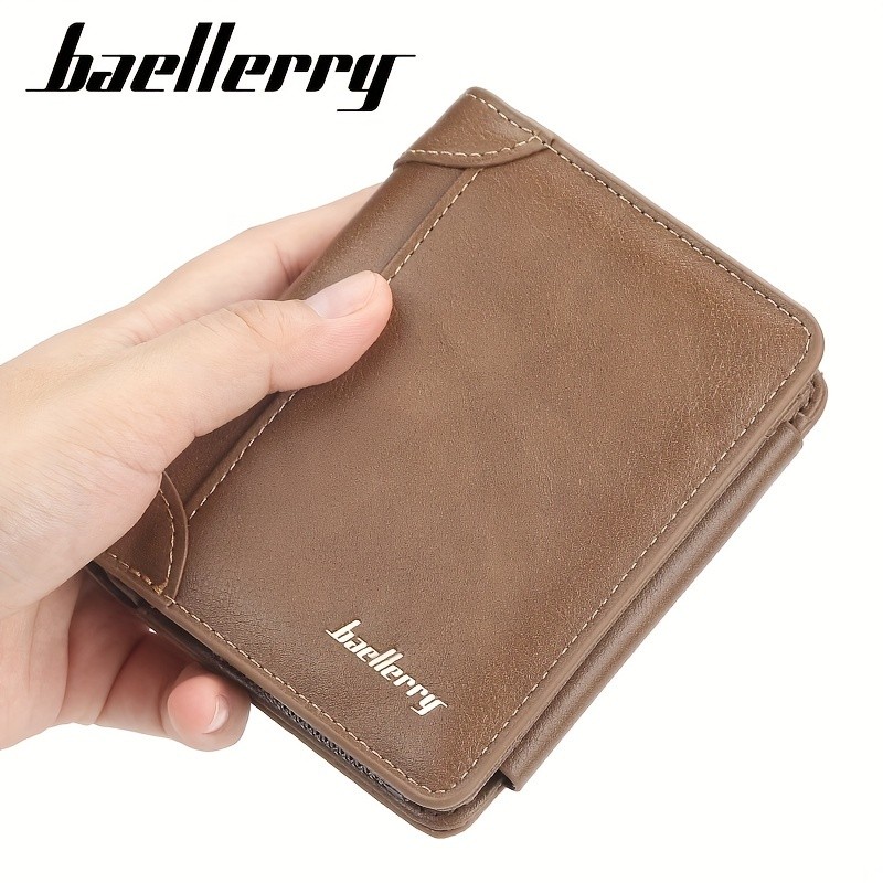 BAELLERRY Mens 13-Card Vintage Tri-Fold Buckle Wallet  Faux Leather with Zipper Coin Purse
