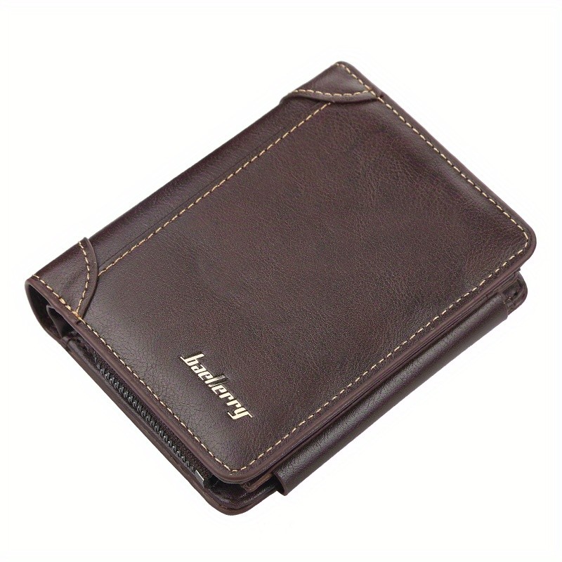 BAELLERRY Mens 13-Card Vintage Tri-Fold Buckle Wallet  Faux Leather with Zipper Coin Purse
