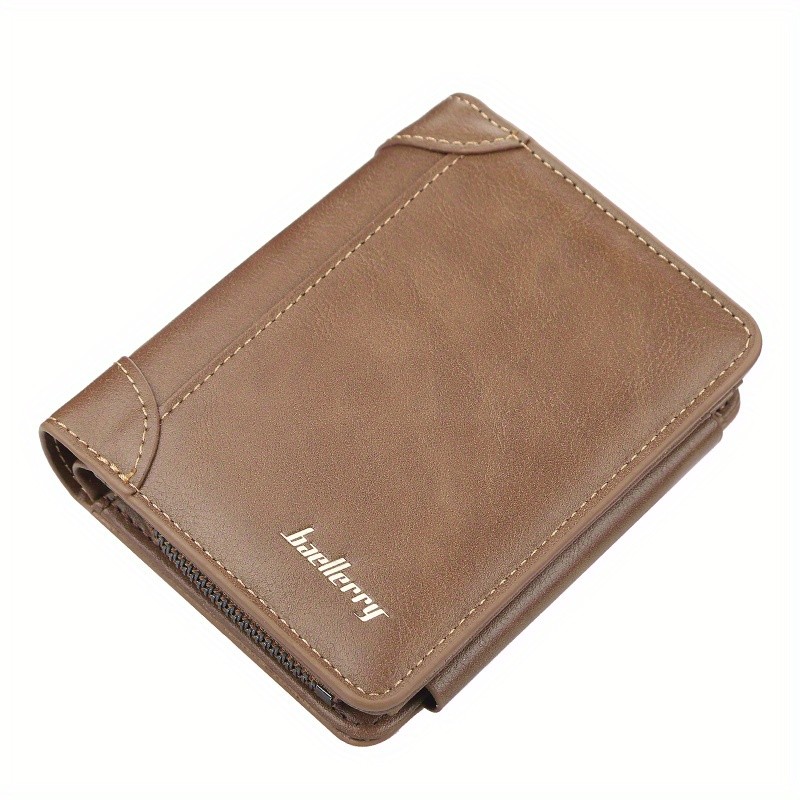 BAELLERRY Mens 13-Card Vintage Tri-Fold Buckle Wallet  Faux Leather with Zipper Coin Purse