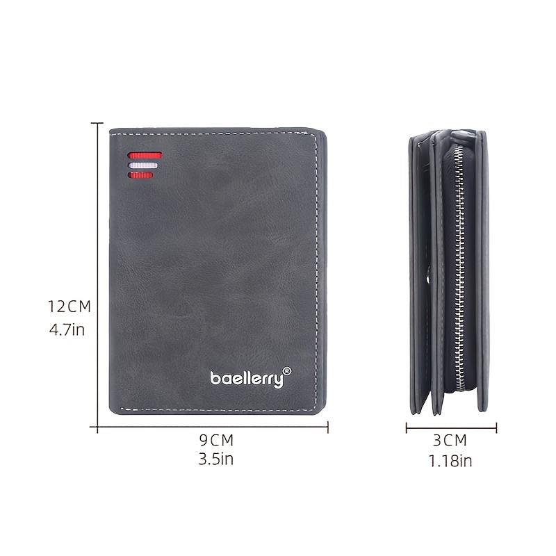 BAELLERRY Mens Business Retro Short Wallet  PU Leather Multi-Card Wallet with Buckle & Zipper Bank Card Holder