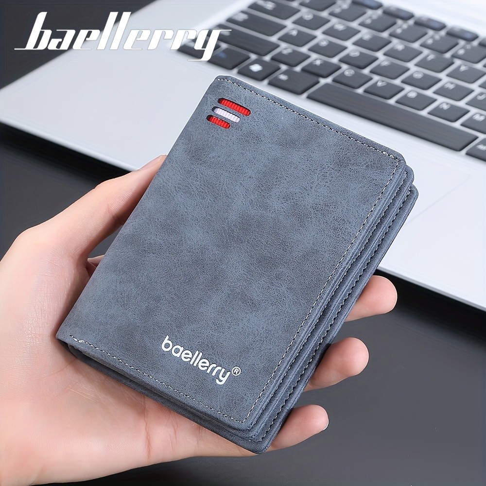 BAELLERRY Mens Business Retro Short Wallet  PU Leather Multi-Card Wallet with Buckle & Zipper Bank Card Holder