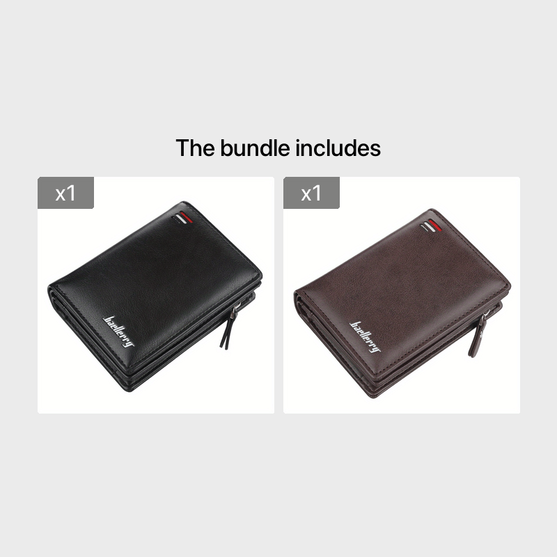 BAELLERRY Mens Business Retro Short Wallet  PU Leather Multi-Card Wallet with Buckle & Zipper Bank Card Holder