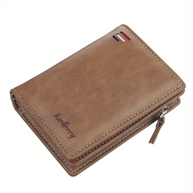 BAELLERRY Mens Business Retro Short Wallet  PU Leather Multi-Card Wallet with Buckle & Zipper Bank Card Holder