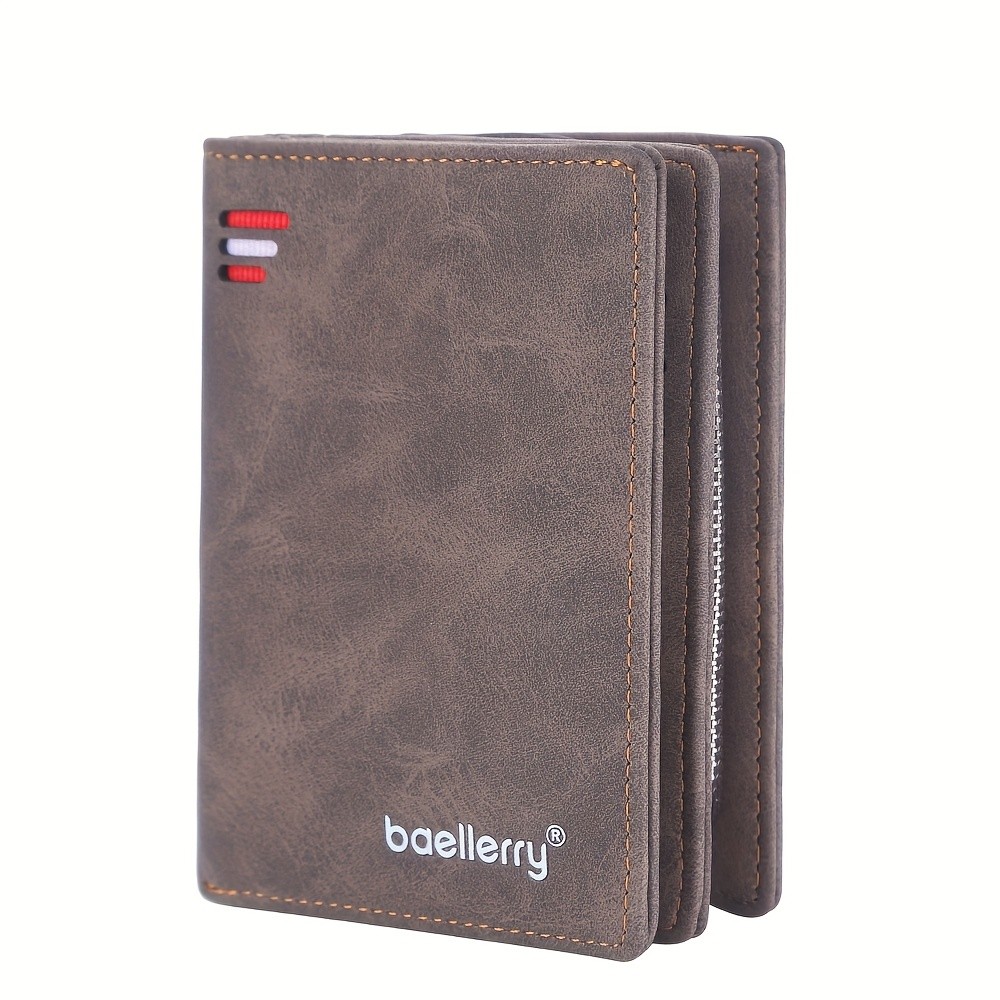 BAELLERRY Mens Business Retro Short Wallet  PU Leather Multi-Card Wallet with Buckle & Zipper Bank Card Holder