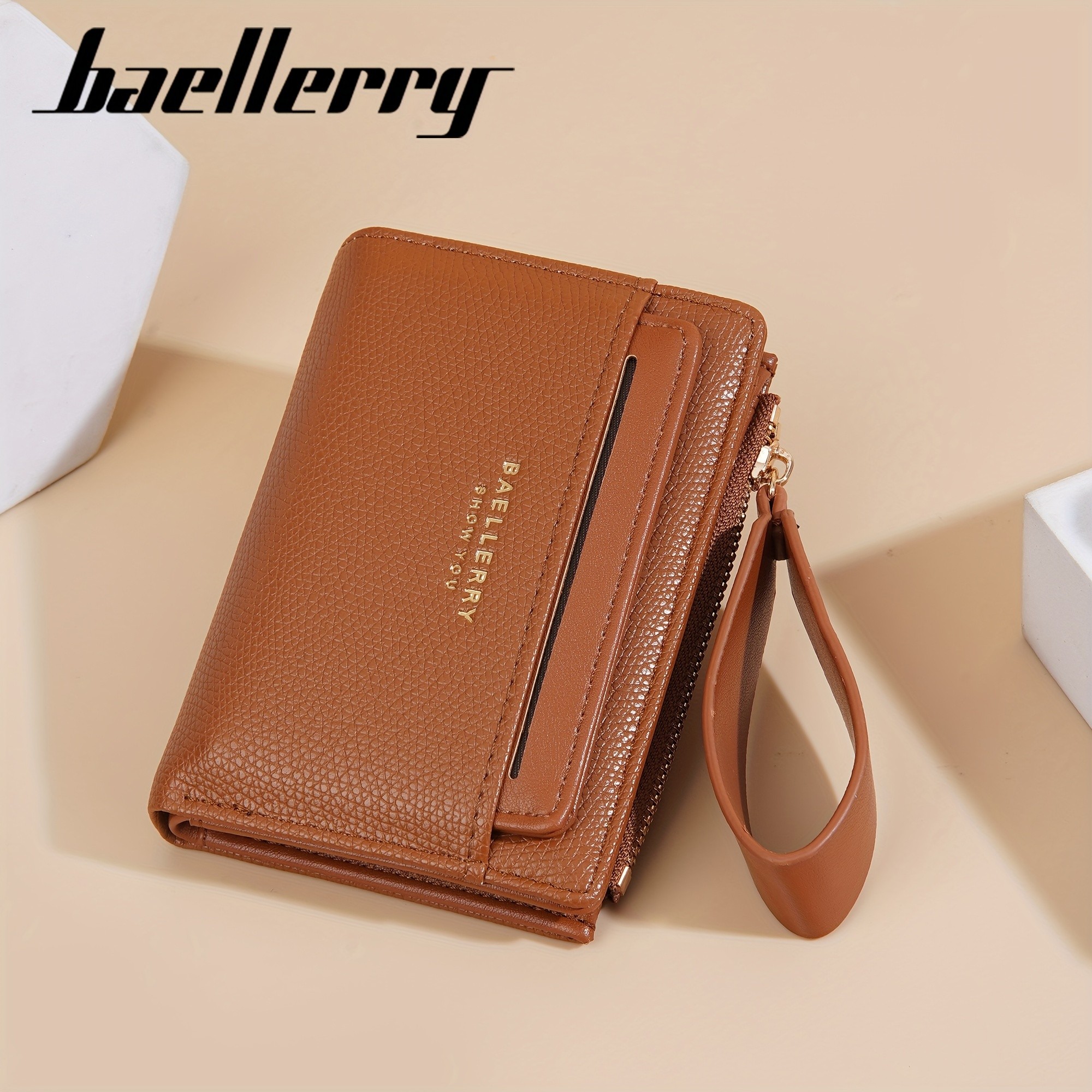 BAELLERRY Womens Simple Small Wallet  Solid-Color Short Bi-Fold Wallet with Credit Card Slots & Zipper Coin Purse