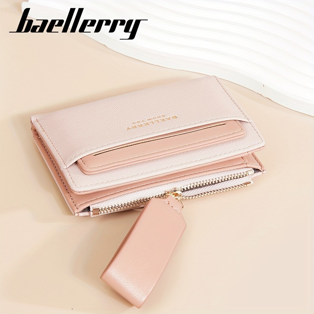 BAELLERRY Womens Simple Small Wallet  Solid-Color Short Bi-Fold Wallet with Credit Card Slots & Zipper Coin Purse
