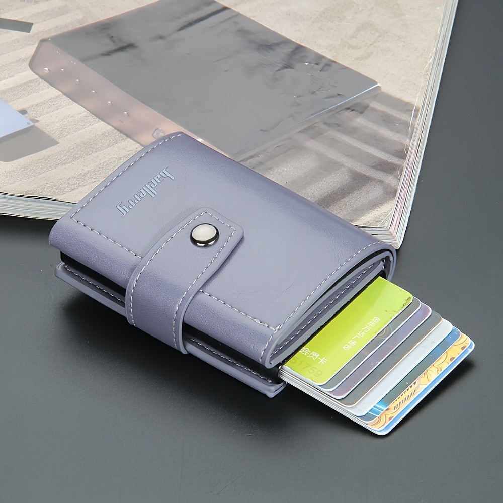 BAELLERRY 14-Card RFID Blocking Wallet Slim Anti-Theft PU Leather Card Holder with Metal Buckle