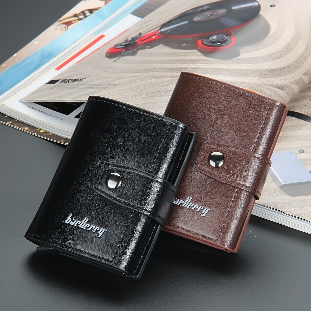 BAELLERRY 14-Card RFID Blocking Wallet Slim Anti-Theft PU Leather Card Holder with Metal Buckle