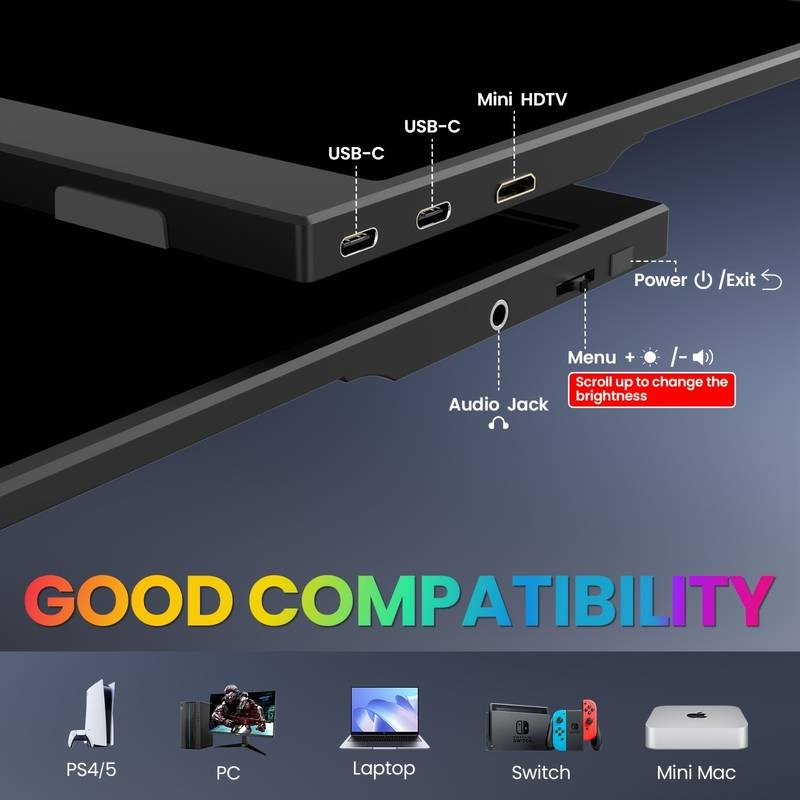 IPRODA 15.6" Portable Monitor  Full HD IPS Display for Gaming, Travel & Productivity